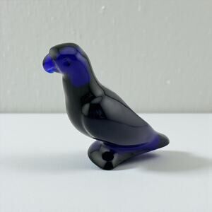 BACCARAT Crystal Cobalt Blue Parrot Paperweight Figurine France Signed 4 Inch